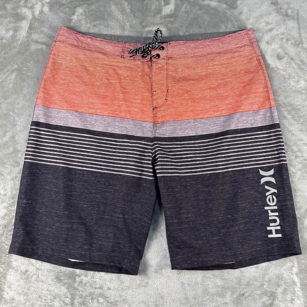 Hurley Board Shorts Mens 38 Orange Grey Black Striped EUC